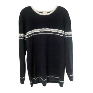 Partners Angora Wool Blend Black White Patterned Crew Neck Sweater Large